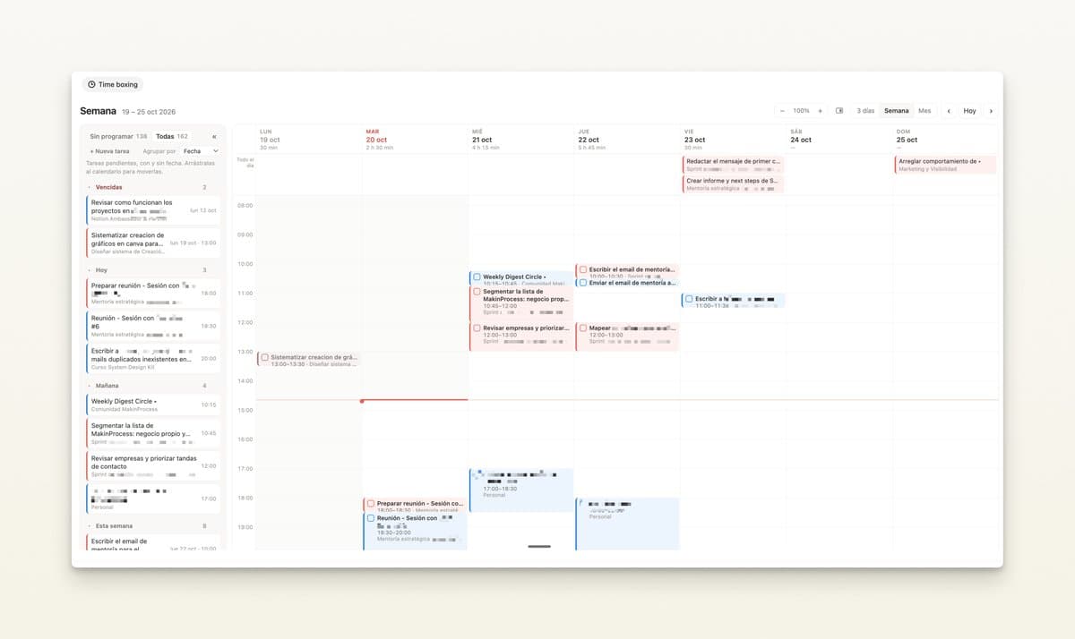 Sneak peek of a Notion custom block, a weekly calendar where tasks from a database can be dragged between days.
